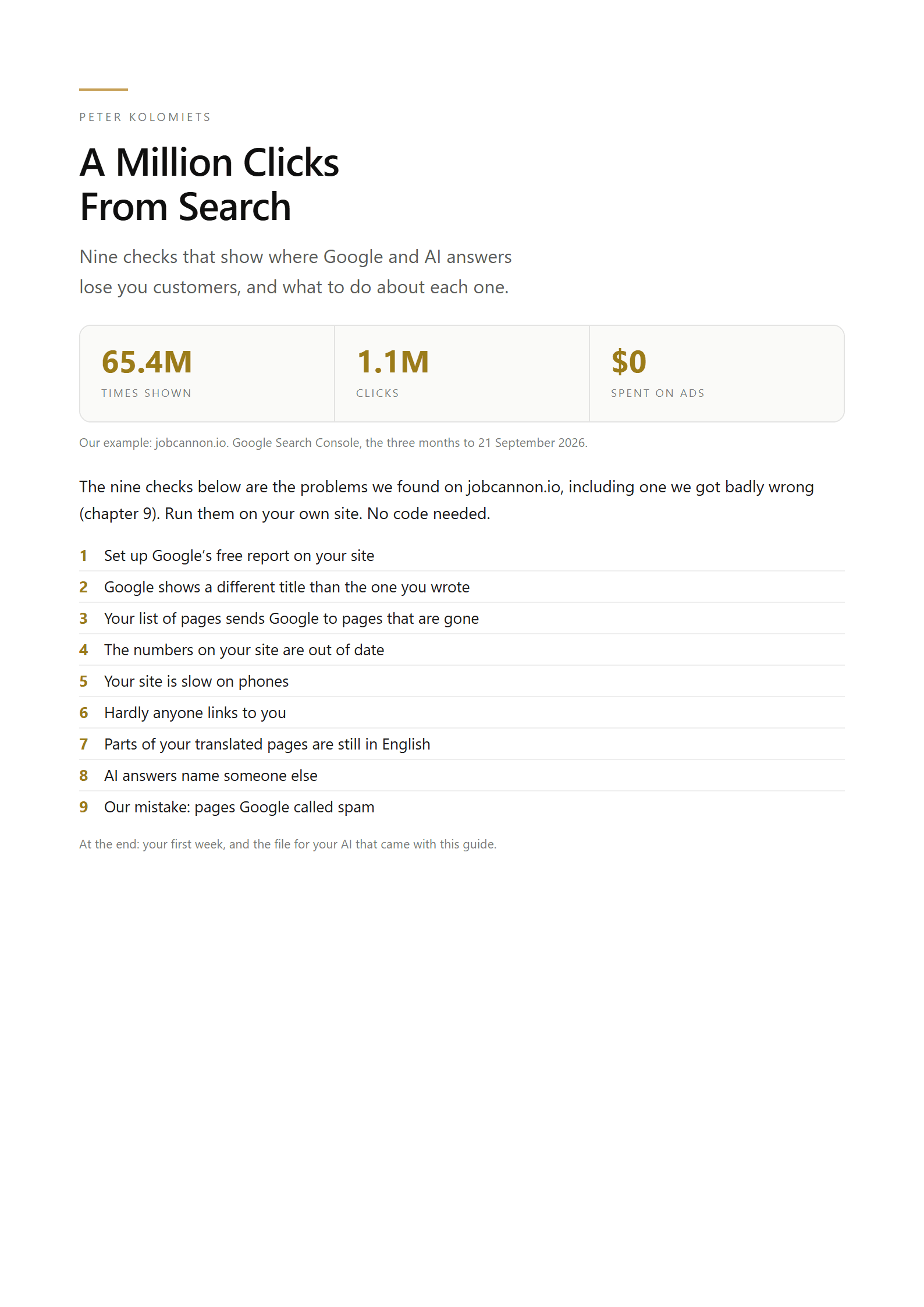 First page of the SEO and AEO playbook PDF